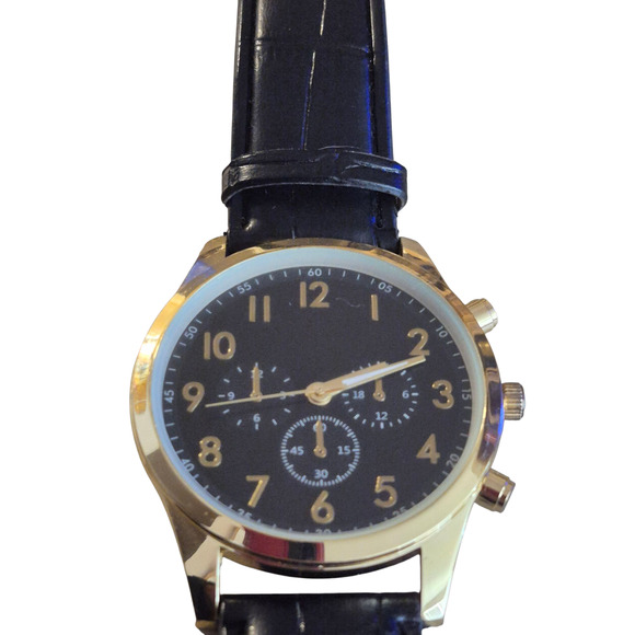 Accutime Mens Watch Large black dial tachymeter style New Battery Thin Stylish - Picture 4 of 11